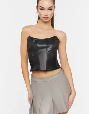 Forever 21 Faux Leather Pleated Mini Skirt Almond