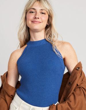Sleeveless Cropped Shaker-Stitch Sweater for Women blue