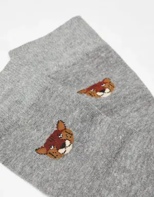 Animal embroidered cotton socks