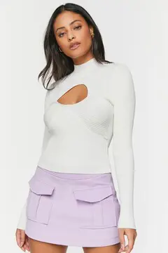 Forever 21 Forever 21 Cutout Mock Neck Sweater Knit Top Vanilla. 2 Forever 21 Forever 21 Cutout Mock Neck Sweater Knit Top Vanilla. 2