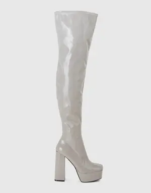 shiny gray tall boots