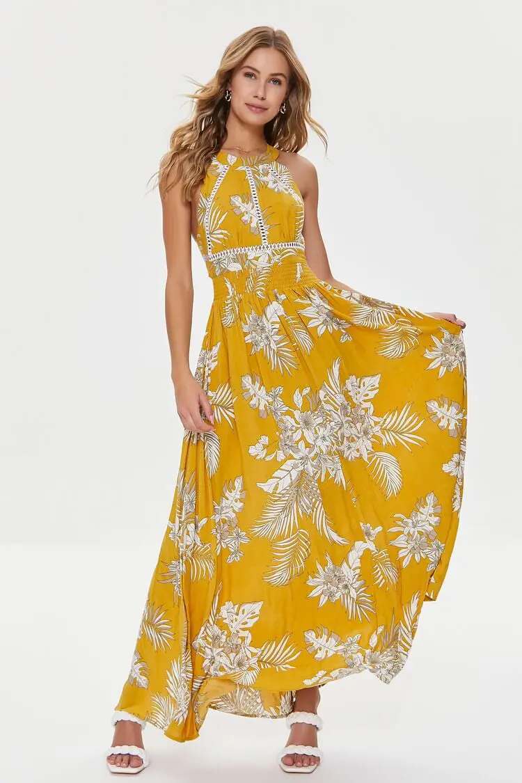 Forever 21 Forever 21 Tropical Leaf Print Maxi Dress Yellow/Multi. 1