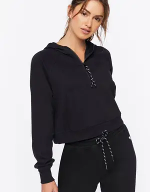 Forever 21 Active Cropped Half Zip Hoodie Black