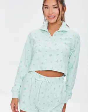 Forever 21 Active Floral Half Zip Pullover Seafoam/White