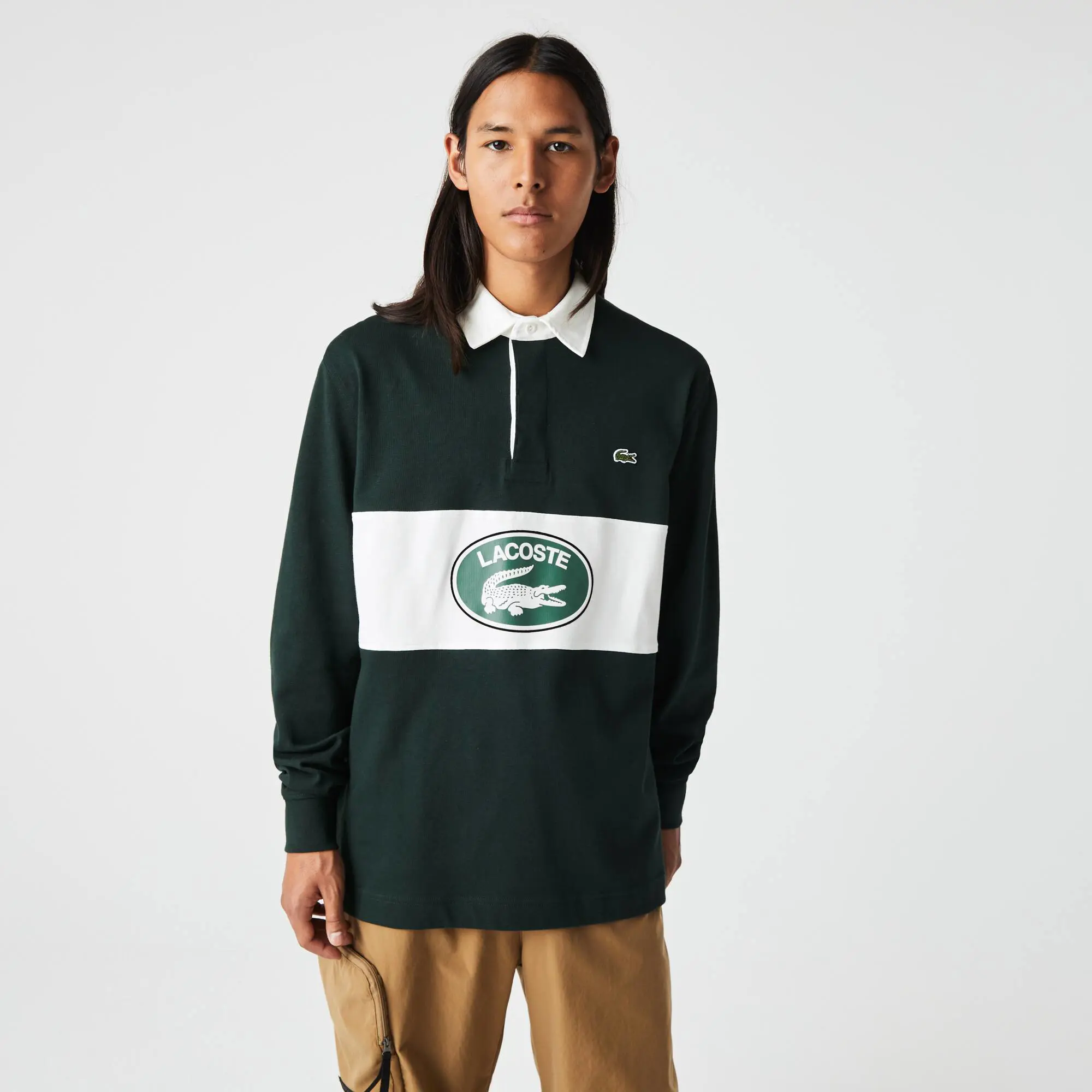 Lacoste Men's Branded Loose Fit Rugby Polo. 1 Lacoste Men's Branded Loose Fit Rugby Polo. 1