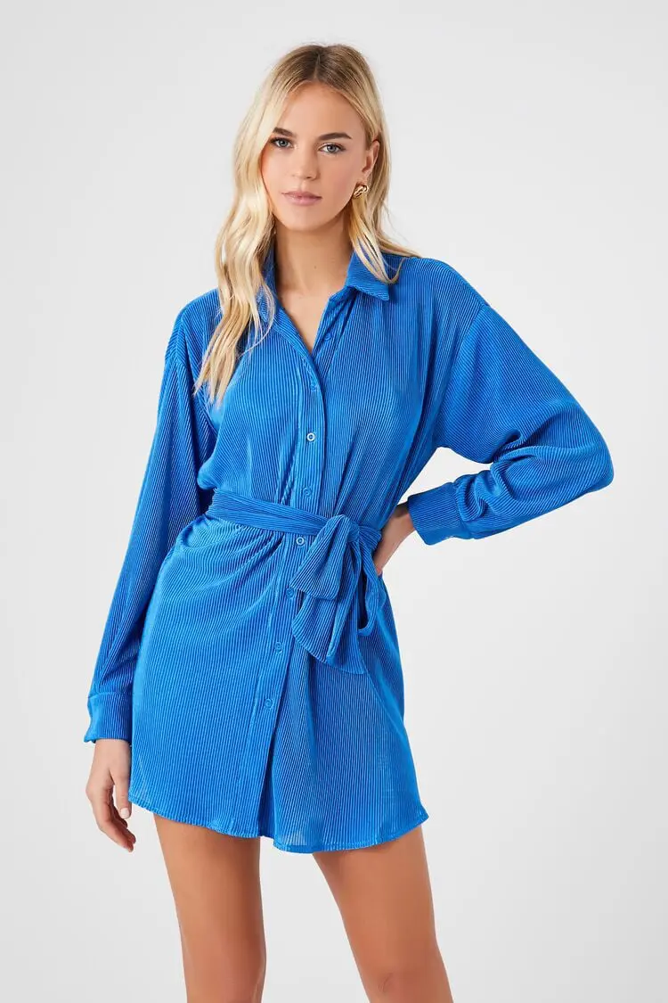 Forever 21 Forever 21 Ribbed Tie Waist Shirt Dress Sapphire. 1