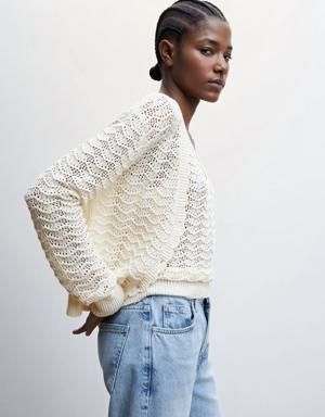 Openwork cardigan with scalloped edges