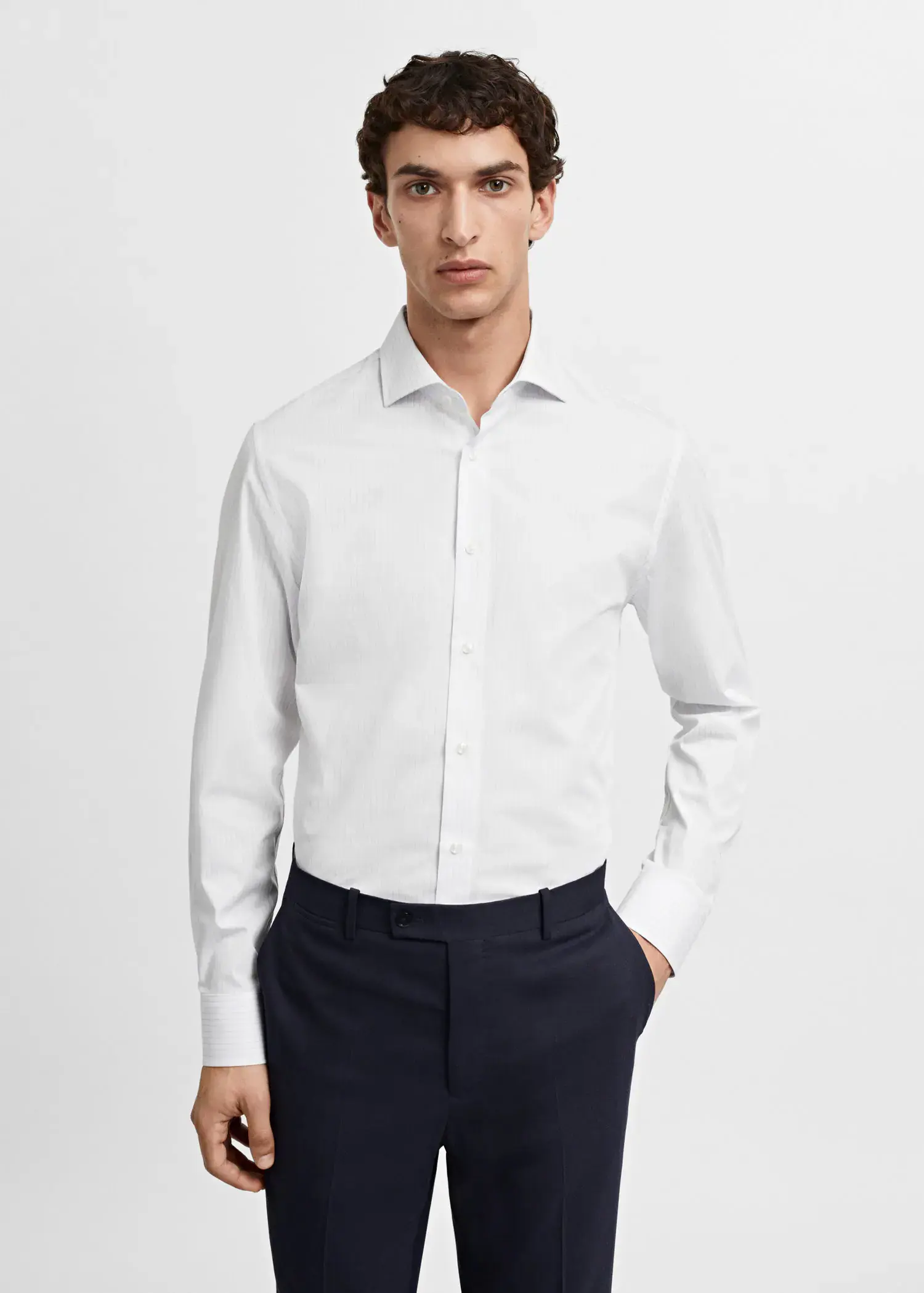 Mango Slim-fit micro-print twill suit shirt. 2