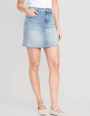 High-Waisted OG Straight Cut-Off Mini Jean Skirt for Women blue
