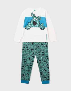 Erkek Çocuk Krem Scooby Doo Baskılı Pijama Takımı