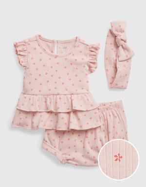 Baby Ruffled Rib Outfit Set pink