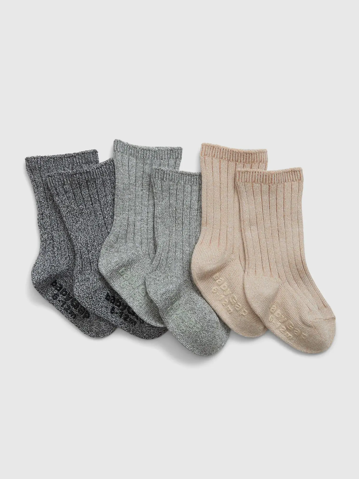 Gap Baby First Favorites Cotton Marled Rib Crew Socks (3-Pack) gray. 1