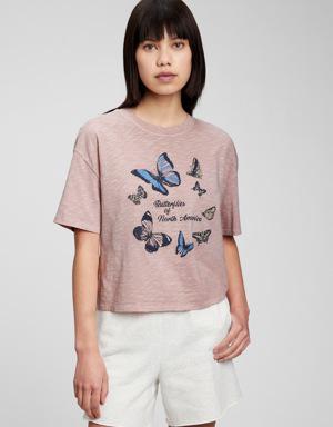 Teen 100% Organic Cotton Boxy Graphic T-Shirt pink