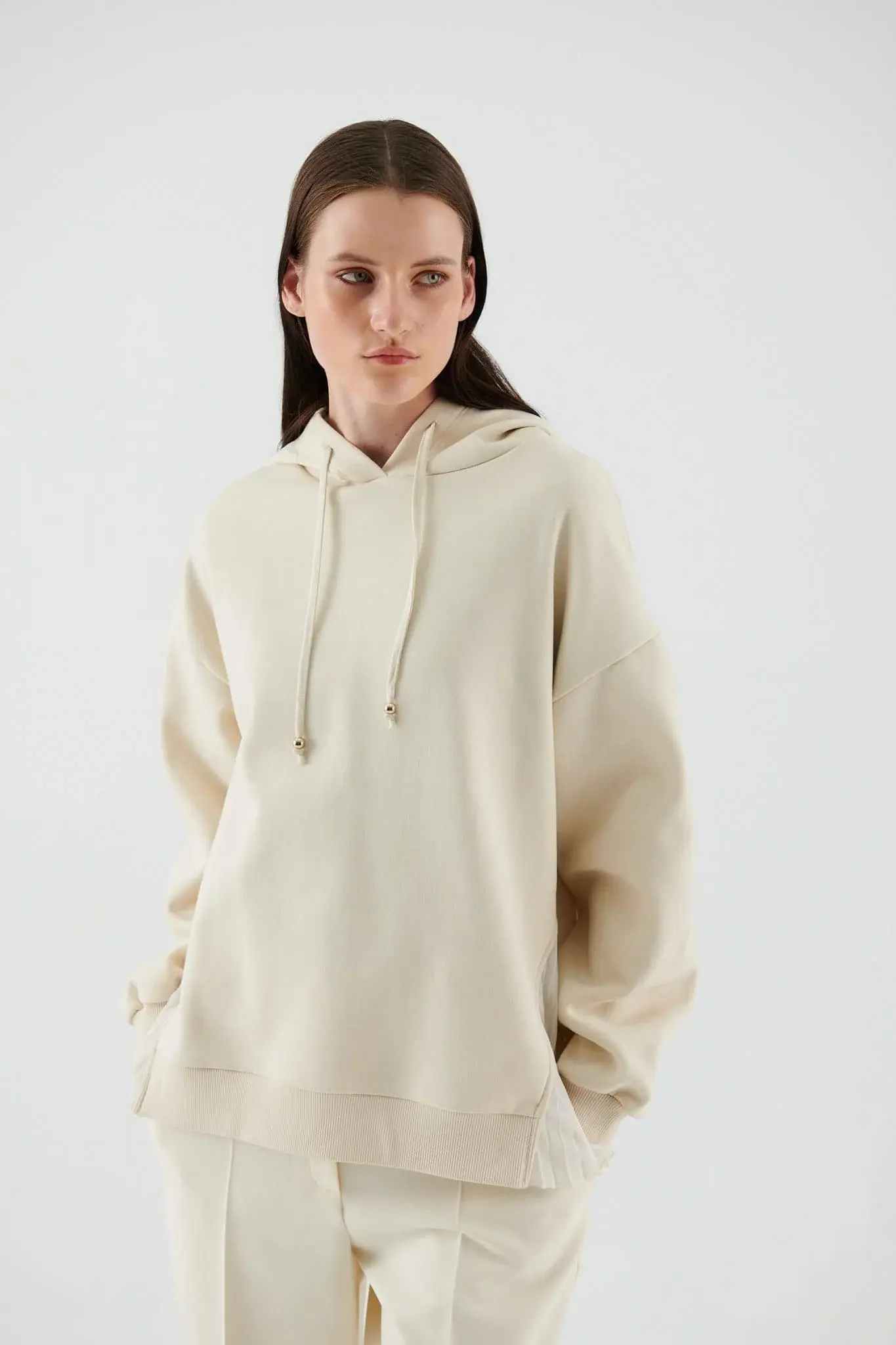 Roman Chic Beige Hooded Sweatshirt - 1 / Beige. 1