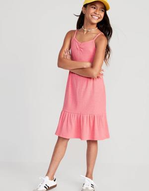Rib-Knit Cinch-Front Swing Dress for Girls pink