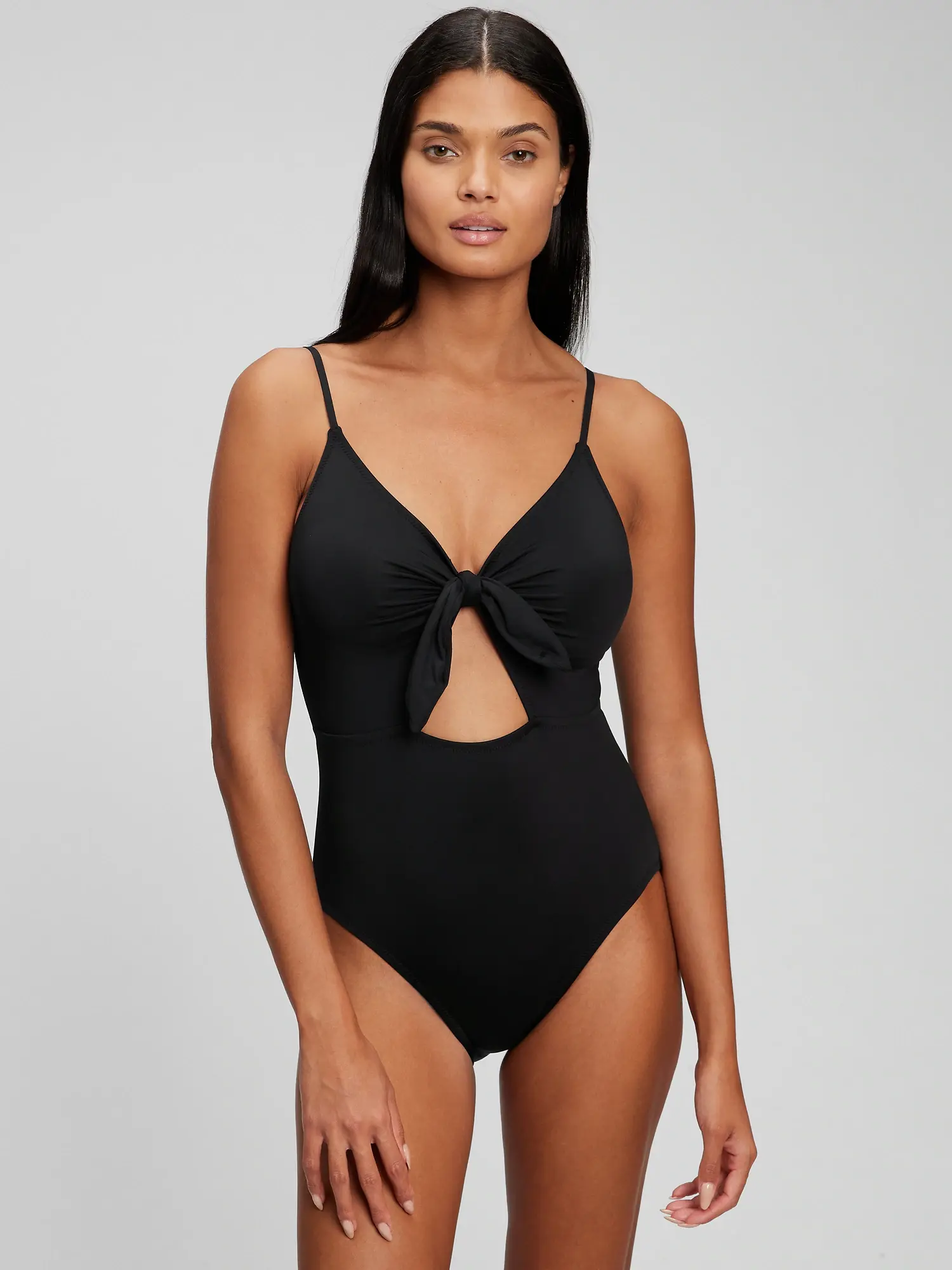 Gap Recycled Bunny-Tie Cutout One-Piece Swimsuit black. 1