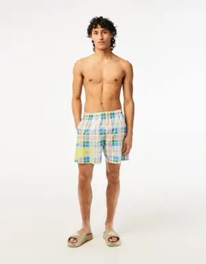 Lacoste Men’s Quick-Dry Checked Swim Trunks