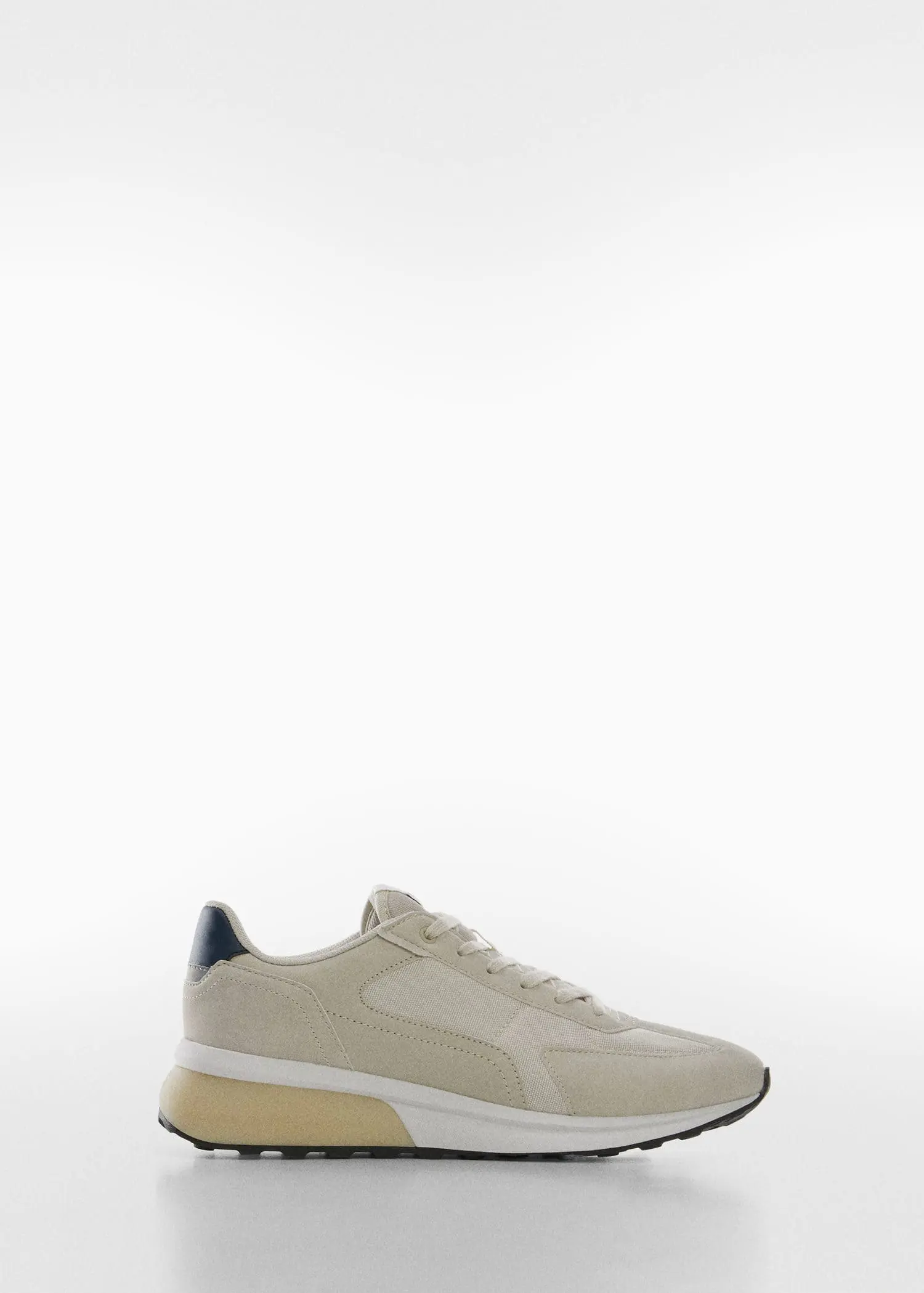 Mango Leather mixed sneakers. a pair of white shoes on a white background 