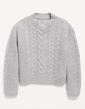 Cozy Cable-Knit Mock-Neck Sweater for Girls gray