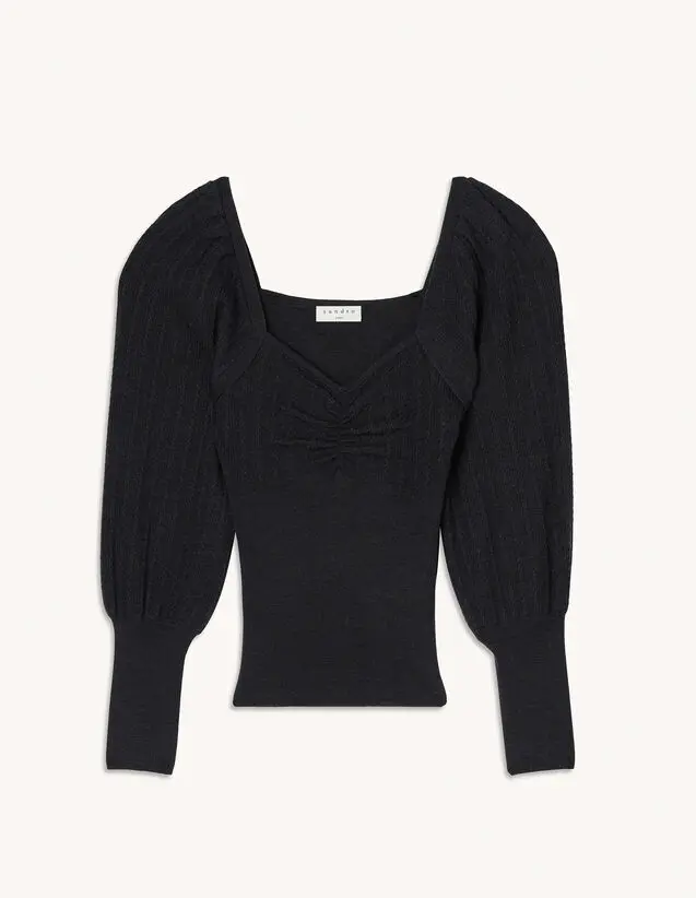 Sandro Cropped sweater with sweetheart neckline. 2