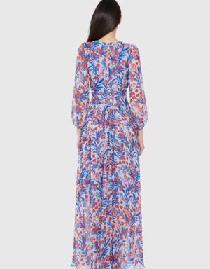 Three Quarter Sleeve Floral Patterned Long Dress