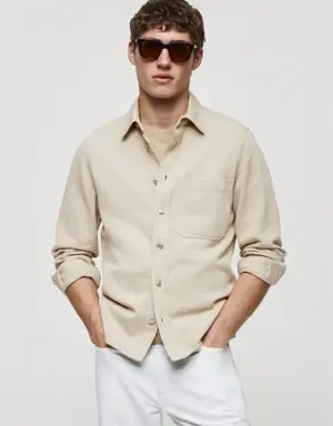Regular fit cotton and linen overshirt