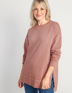 Oversized Boyfriend Garment-Dyed Tunic Sweatshirt for Women pink