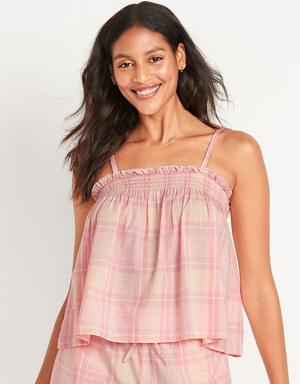 Smocked Plaid Pajama Swing Cami Top for Women