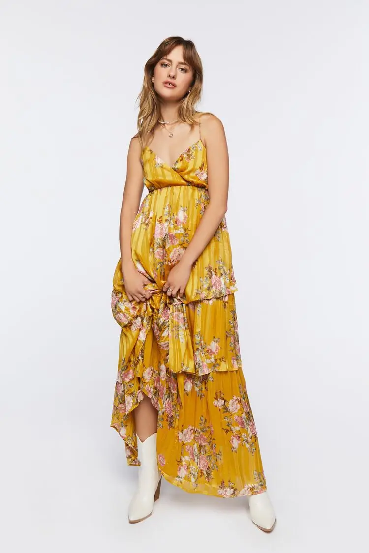 Forever 21 Forever 21 Floral Jacquard Maxi Dress Yellow/Multi. 1