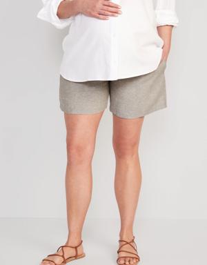Maternity Full-Panel Linen-Blend Tailored Shorts -- 6-inch inseam beige