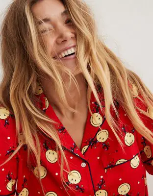 American Eagle Smiley® Flannel Pajama Shirt. 1