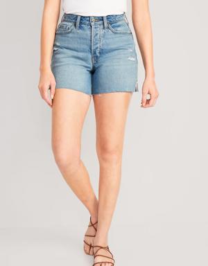 Curvy High-Waisted Button-Fly OG Straight Side-Slit Jean Shorts for Women -- 5-inch inseam blue