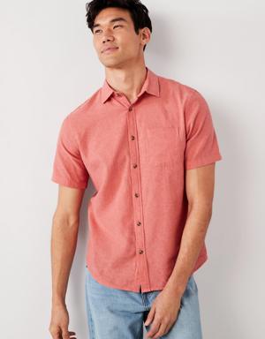 Regular-Fit Everyday Short-Sleeve Linen-Blend Shirt for Men red