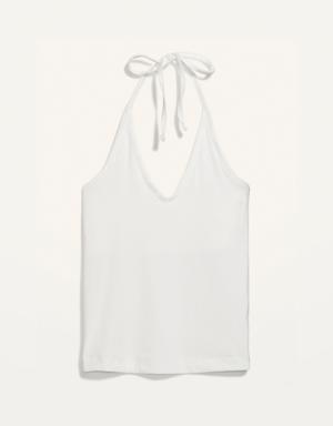 Fitted Halter Rib-Knit Tank Top for Women white