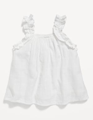 Sleeveless Ruffle-Trim Windowpane-Plaid Top for Baby white