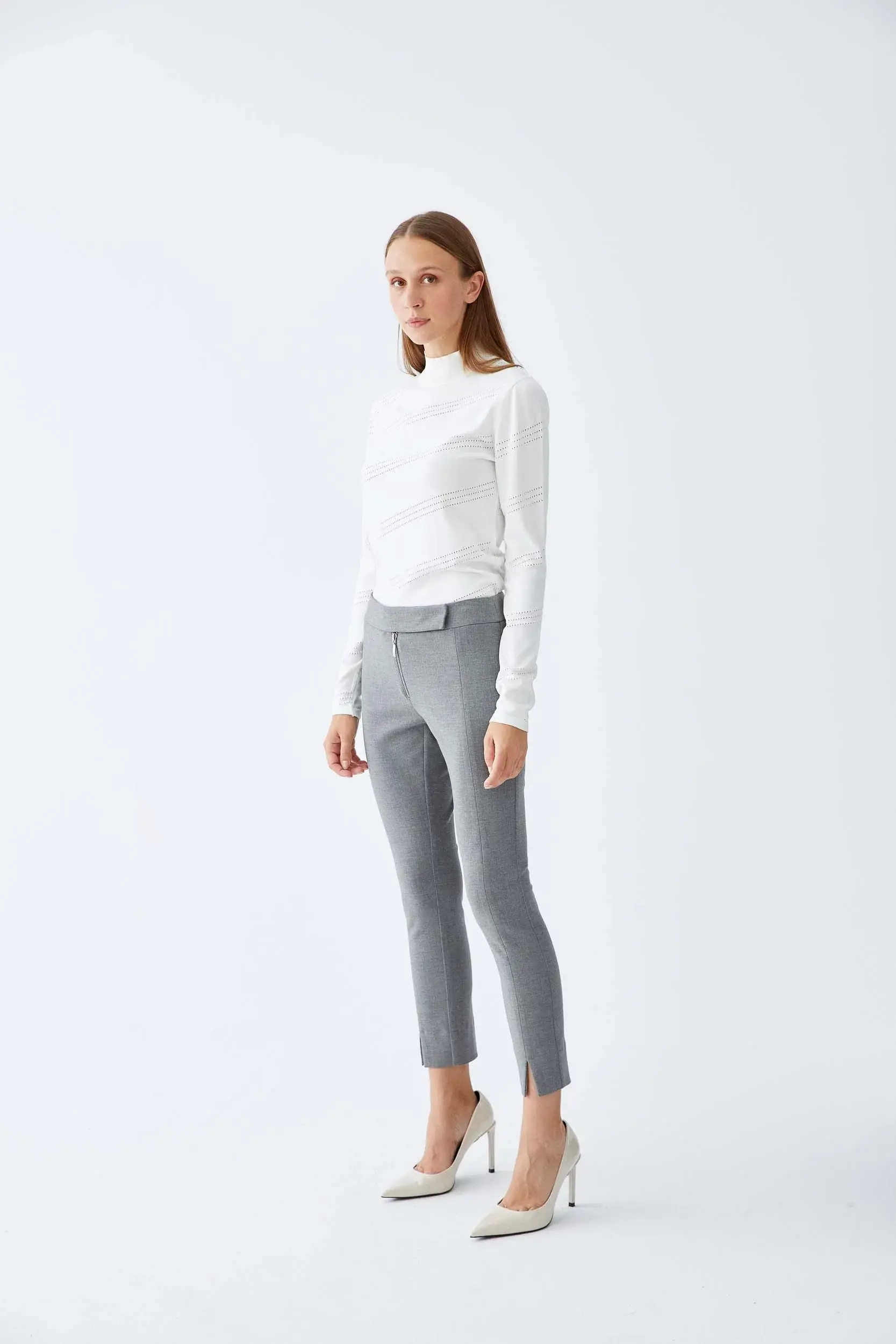 Roman Grey Slit Ankle Pants. 1