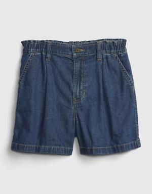 Kids High Rise Pleated Shorts blue