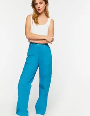 Forever 21 Twill Straight Leg Cargo Pants Bijou Blue