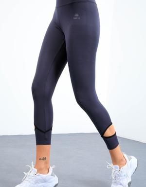 Antrasit Bilekleri Pencereli Yüksel Bel Slim Fit Dar Paça Kadın Tayt - 94610