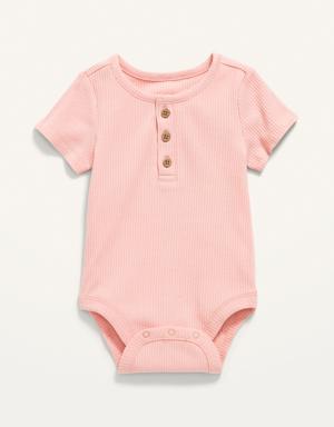 Unisex Rib-Knit Henley Bodysuit for Baby pink