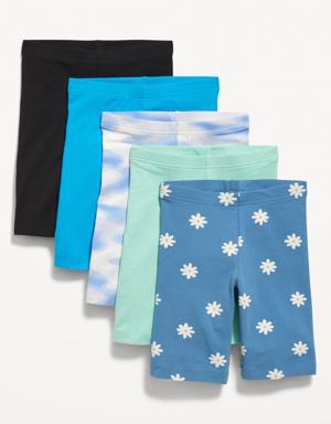 Jersey-Knit Biker Shorts Variety 5-Pack for Girls blue