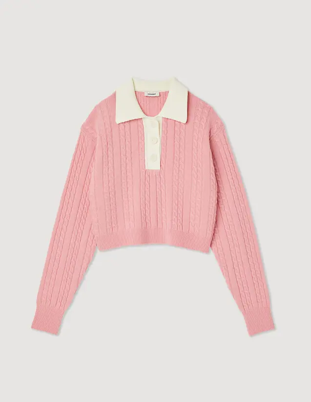 Sandro Cropped cable-knit sweater. 3