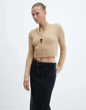 Ribbed cardigan with zipper detail
