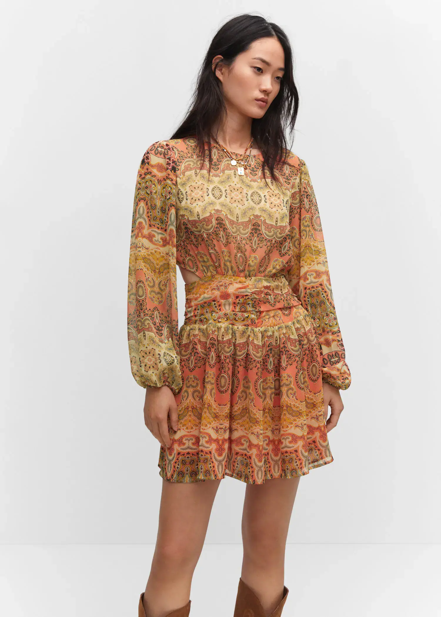 Mango Printed dress with openings. 2