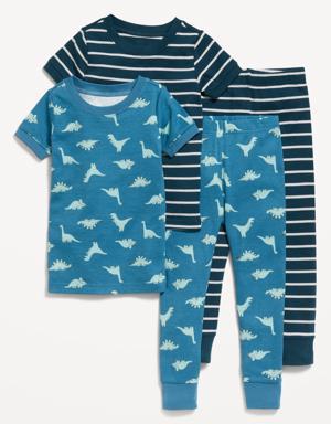 Unisex Snug-Fit 4-Piece Pajama Set for Toddler & Baby blue