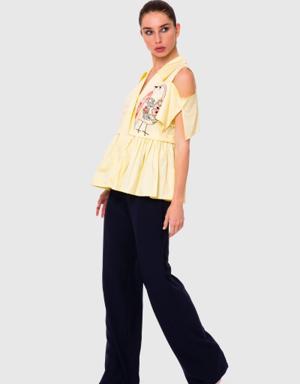 Crep Wide Leg Navy Blue Trousers