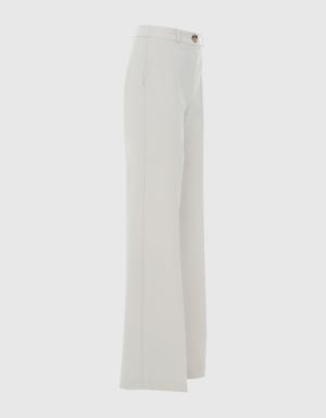 High Waist Beige Palazzo Pants With One Button