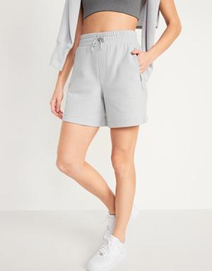 High-Waisted Dynamic Fleece Shorts for Women -- 6-inch inseam gray