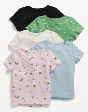 Softest Printed T-Shirt 5-Pack for Girls green