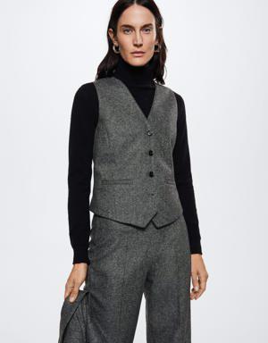 Check wool-blend suit waistcoat